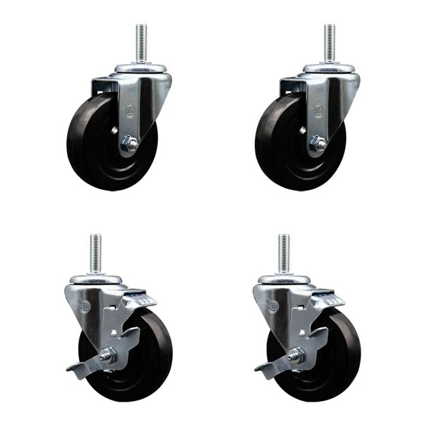 Service Caster 4 Inch Soft Rubber Wheel Swivel 58 Inch Threaded Stem Caster Set 2 Brakes SCC SCC-TS20S414-SRS-58212-2-TLB-2 - main